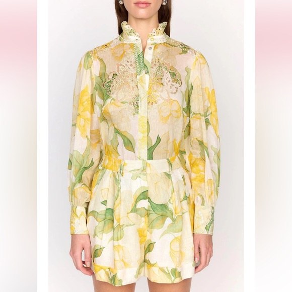 Christy Lynn Marley Top Blouse Waterlily Yellow Embroidered XL $525 fairy glam - Picture 2 of 14